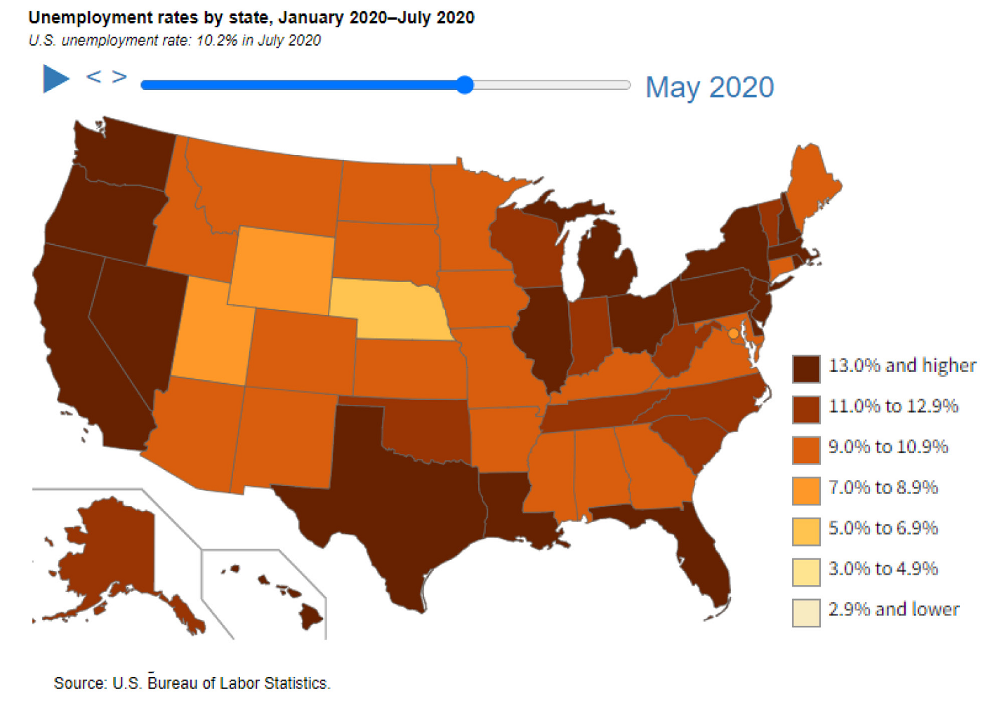 Employment rate by state map