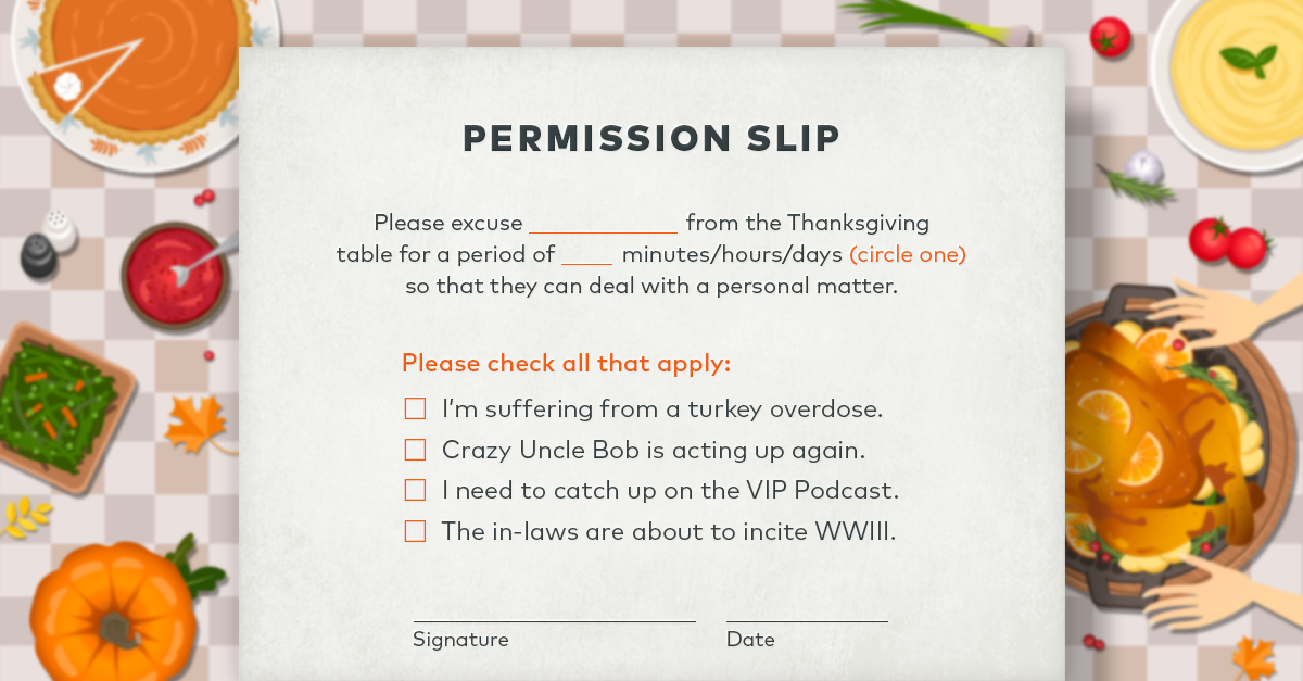 thanksgiving permission slip