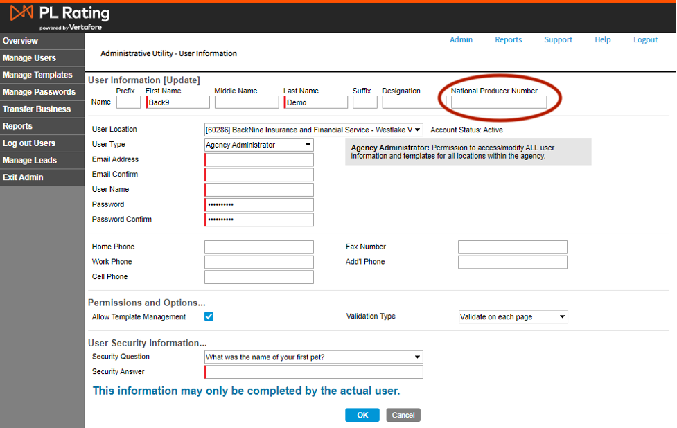 BackNine PL Rating setup