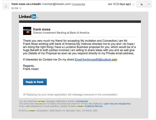 LinkedIn scam example