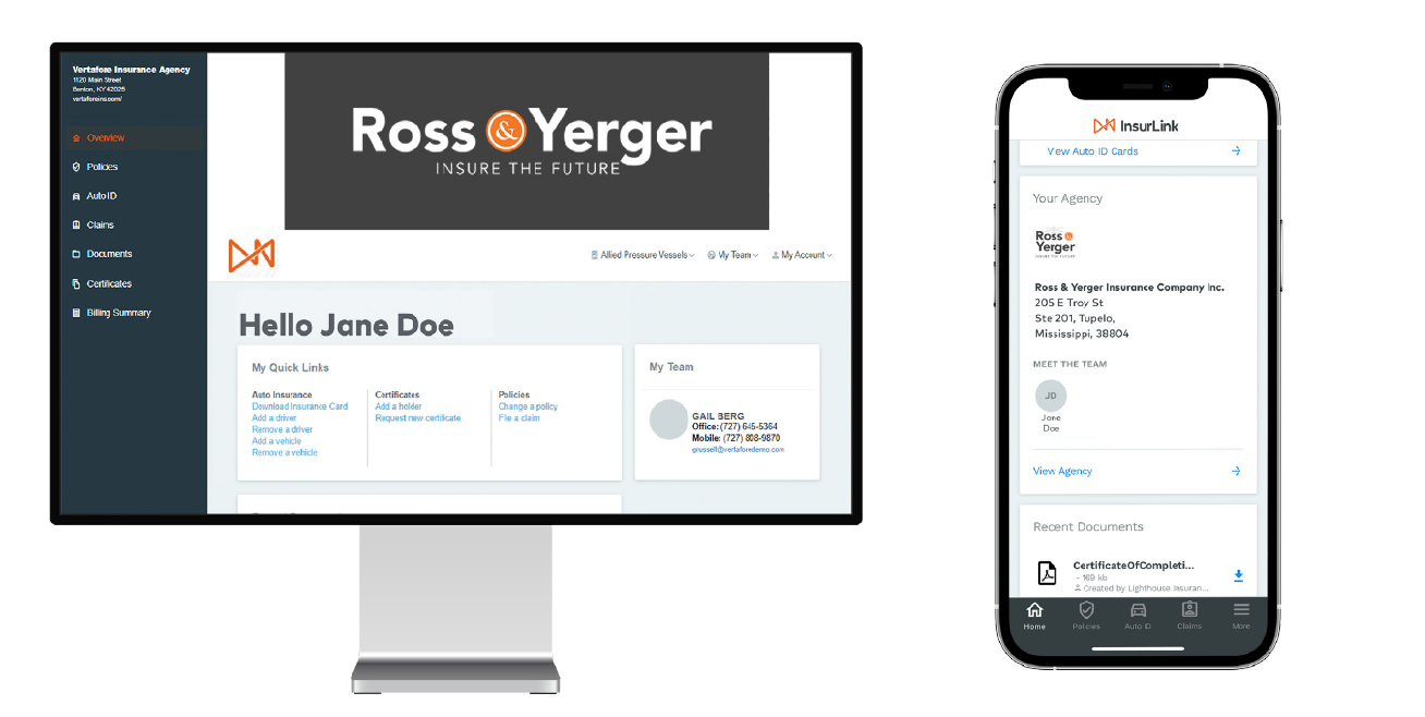 Ross & Yerger Desktop and Mobile screen images