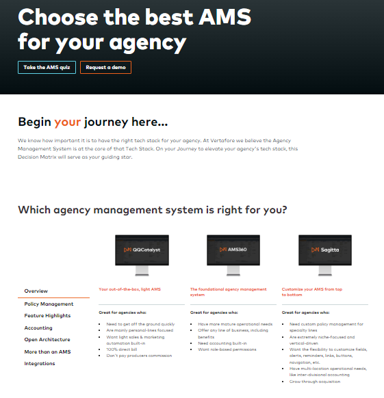 Choose your AMS page on vertafore.com